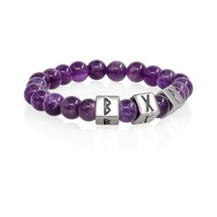 Браслет Женское счастье из натурального аметиста с рунами Беркана, Гебо и Вуньо в форме куба из серебра 925