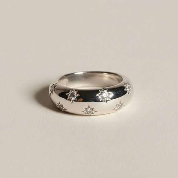 Кольцо Звезды из серебра 925 пробы с фианитами, живое фото 4