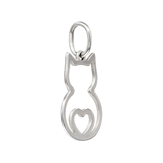 Котик с сердечком внутри - ювелирная подвеска из серебра 925 пробы, вид сзади полубоком