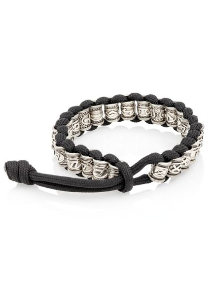 Браслет Набор рун 24 шт. мельхиор на черном паракорде, вид сзади