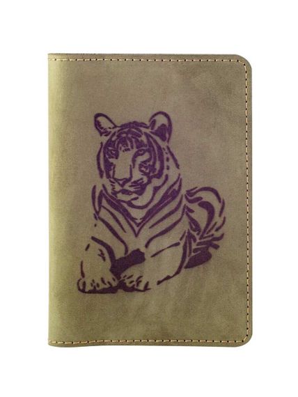 Изображение обложки для паспорта Тигр из зеленого нубука, в сложенном виде.