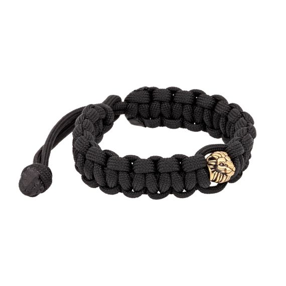 Браслет с шармом Лев из бронзы - чёрный паракорд, фото 2