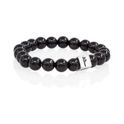 Браслет Достаток и сила из натурального черного кварца с руной Феху в форме куба из серебра 925