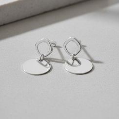 Серьги-пусеты с подвеской Круг из серебра 925 пробы