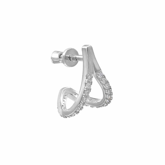Серьги-пусеты Долька из серебра 925 пробы с фианитами, фото 3
