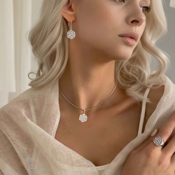 Цветок жизни - серьги из серебра, живое фото 1