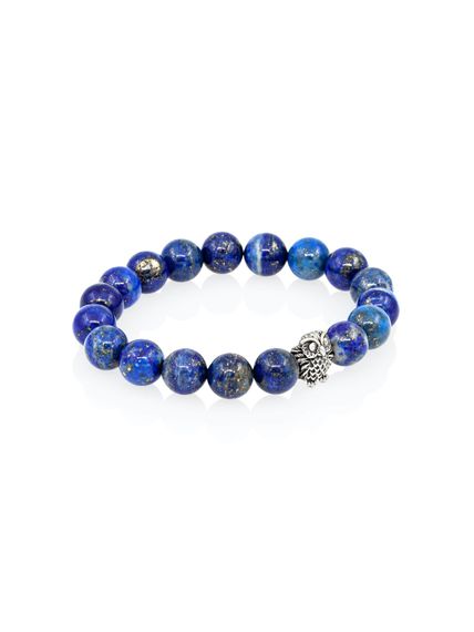 Браслет из лазурита Женская мудрость с серебряным шармом в виде совы, вид сбоку 1
