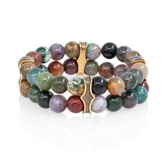 Всевидящее Око - двойной браслет с шармами из бронзы с зеленой яшмой 8 мм