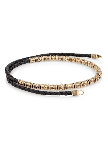 Браслет набор рун 24 шт из бронзы на черном кожаном шнуре с замком Captain Hook, вид сбоку 2