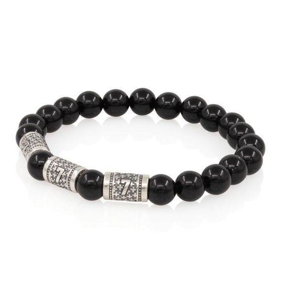 Браслет на руку из натурального черного кварца с шармами числами 7, вид сбоку 1
