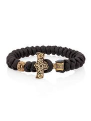 Браслет из чёрного паракорда с молотом Тора Мьёльнир и медведем из бронзы