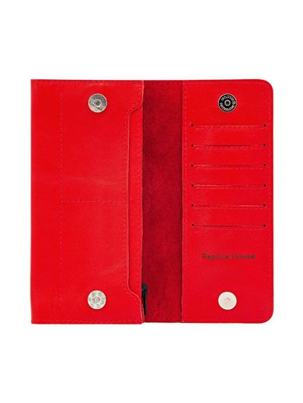 Фото функционального кошелька Классический из красной кожи, развернутый вид без наполнения.