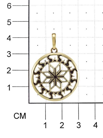 Изображение Алатырь амулет подвеска из бронзового сплава на размерной сетке.