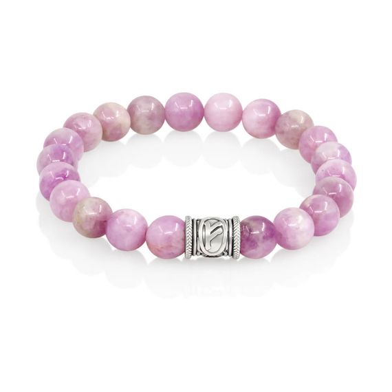 Браслет Денежный импульс из натурального кунцита с руной Феху из мельхиора, вид 2