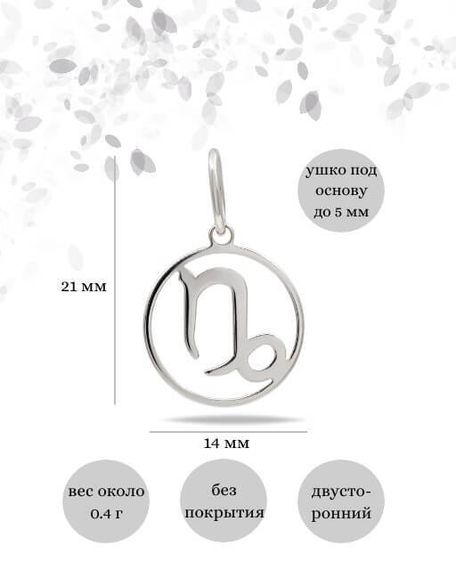 Подвеска Знак зодиака Козерог из серебра, Инфографика размеры