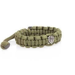 Браслет с шармом Щит и меч из мельхиора - зеленый паракорд