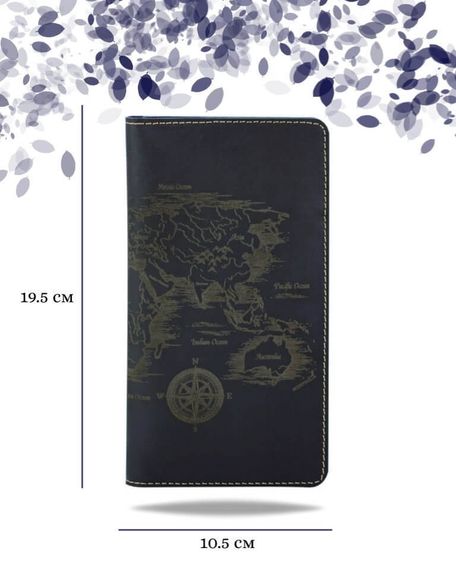 Фото функционального кошелька Карта из синей кожи Инфографика Размеры