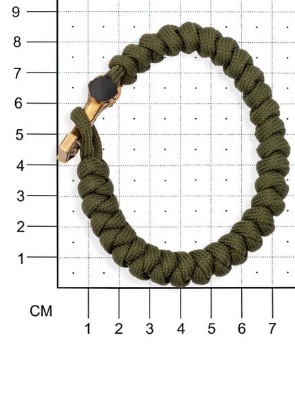 Браслет из зелёного паракорда с шармом Молот тора Bayer из бронзы, на размерной сетке