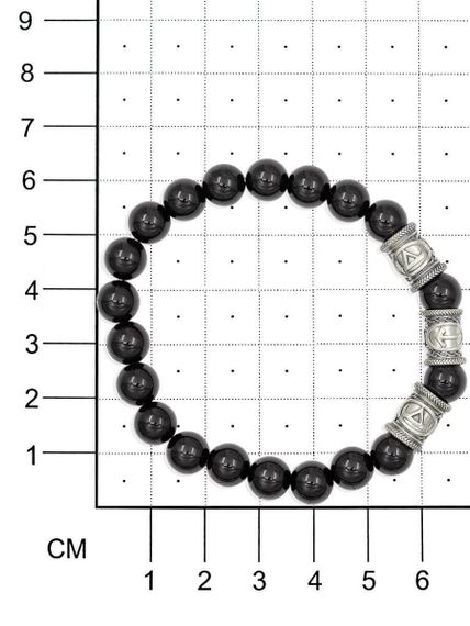 Браслет из натурального чёрного кварца с рунами Турисаз, Тейваз и Турисаз - Максимальная защита на размерной сетке