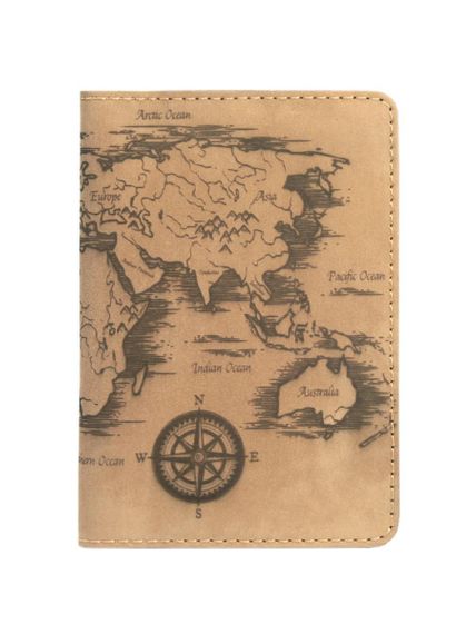 Фото обложка для паспорта в виде карты из нубука светло-коричневого цвета.