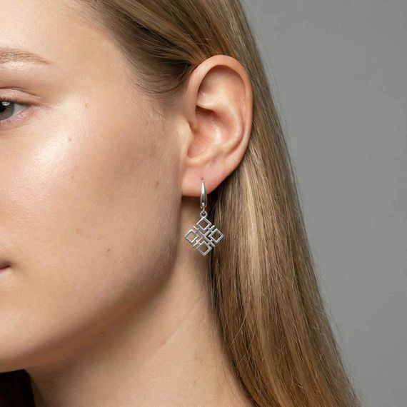 Макошь - ювелирные серьги - славянский оберег из серебра 925 пробы, живое фото 1