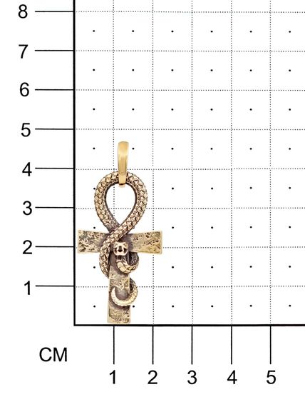 Подвеска Анкх Жизни Змей из бронзы, на размерной сетке