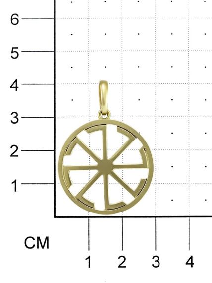 Фотография славянского оберега Ладинец  из бронзы на размерной сетке с фасадной стороны.
