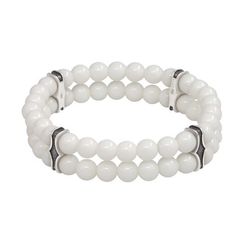 Двойной браслет из керамических бусин 6 мм с шармами из мельхиора