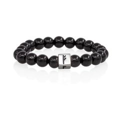 Браслет Достаток и сила из натурального черного кварца с руной Феху в форме куба из серебра 925