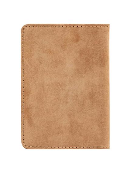 Фото обложка для паспорта Цветок жизни светло коричневый нубук, вид сложенный сзади.