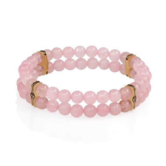 Браслет Всевидящее Око из Бронзы Двойной с розовым кварцем 6 мм