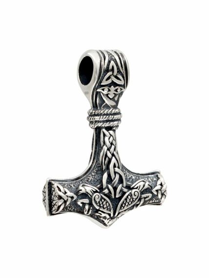 Молот Тора Мьельнир подвеска из серебра, вид сбоку