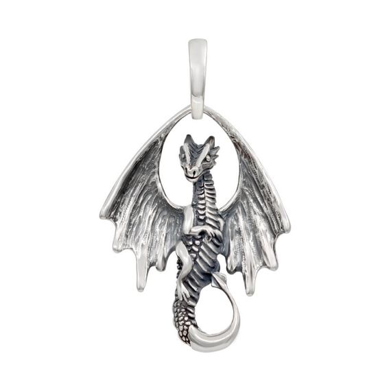 Дракон подвеска из серебра 925 пробы, вид спереди