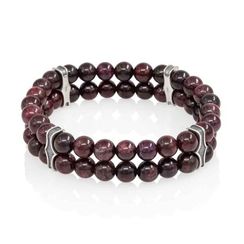 Двойной браслет из граната 6 мм с шармами из серебра