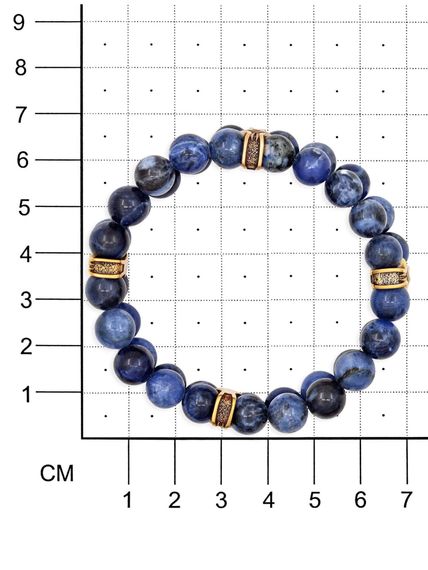 Браслет двойной из натурального содалита 8 мм с шармом Всевидящее око из бронзы на размерной сетке