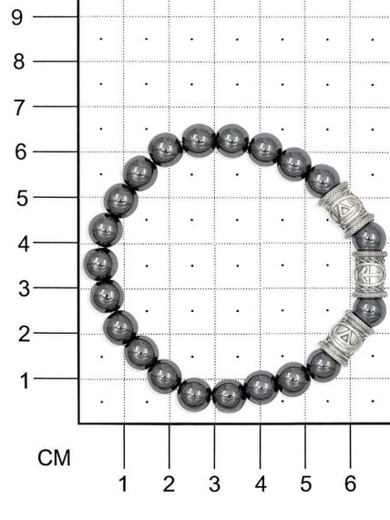 Браслет из натурального гемалайка с рунами Турисаз, Тейваз и Турисаз - Максимальная защита на размерной сетке