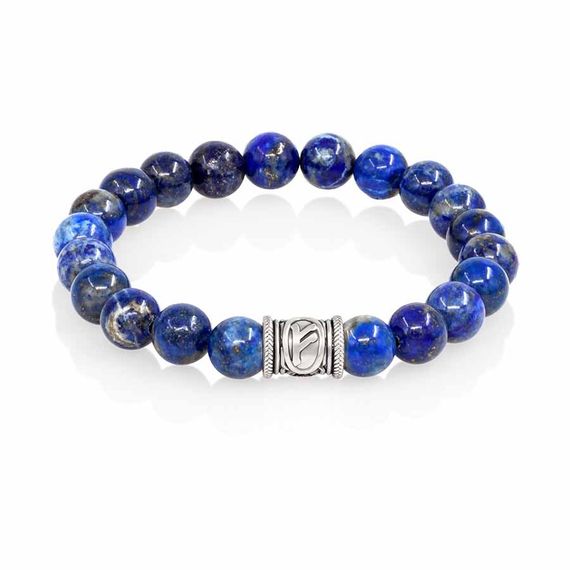 Браслет Денежный импульс из натурального лазурита с руной Феху из мельхиора, вид 2