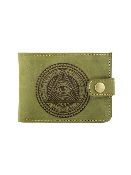 Фото портмоне Всевидящее око зеленая кожа, вид фасад.