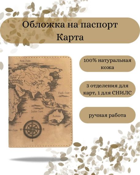 Фото обложка для паспорта в виде карты из коричневого нубука Инфографика