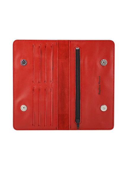 Фото высокого кошелька Сова из красной кожи, развернутый вид без наполнения.