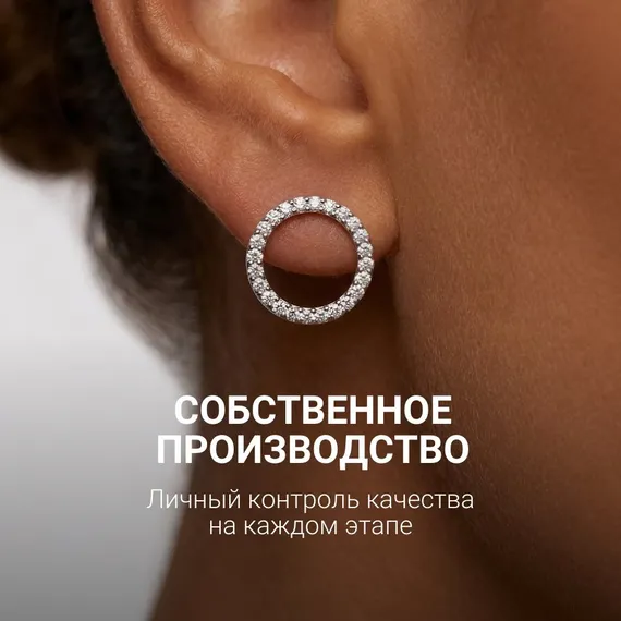 Серьги-пусеты Круг с камнями фианитами из серебра 925 пробы, фото 3