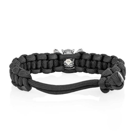 Браслет из чёрного паракорда с шармом Сова из серебра 925, вид сзади