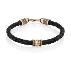 Браслет гайтан черный 5 мм с руной Феху Бронза
