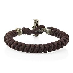 Браслет из темно-коричневого паракорда с молотом Тора Мьёльнир и медведем из мельхиора