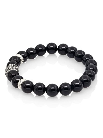 Браслет на руку из натурального черного кварца с шармом Коловрат, вид сбоку