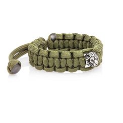 Браслет с шармом Лев из мельхиора - зеленый паракорд