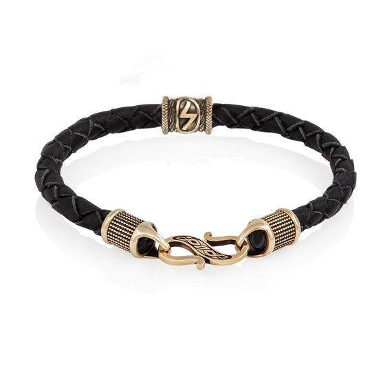 Браслет гайтан из натуральной кожи с руной Соулу бронза, фото 2