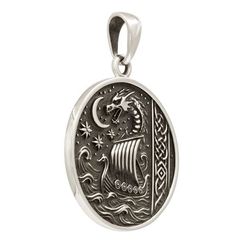 Корабль и дракон - подвеска из мельхиора