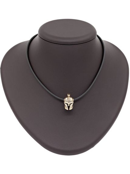 Фото бусины спартанский шлем из бронзы, вид на постаменте.