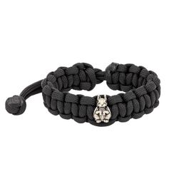 Браслет с шармом Белка из мельхиора - чёрный паракорд